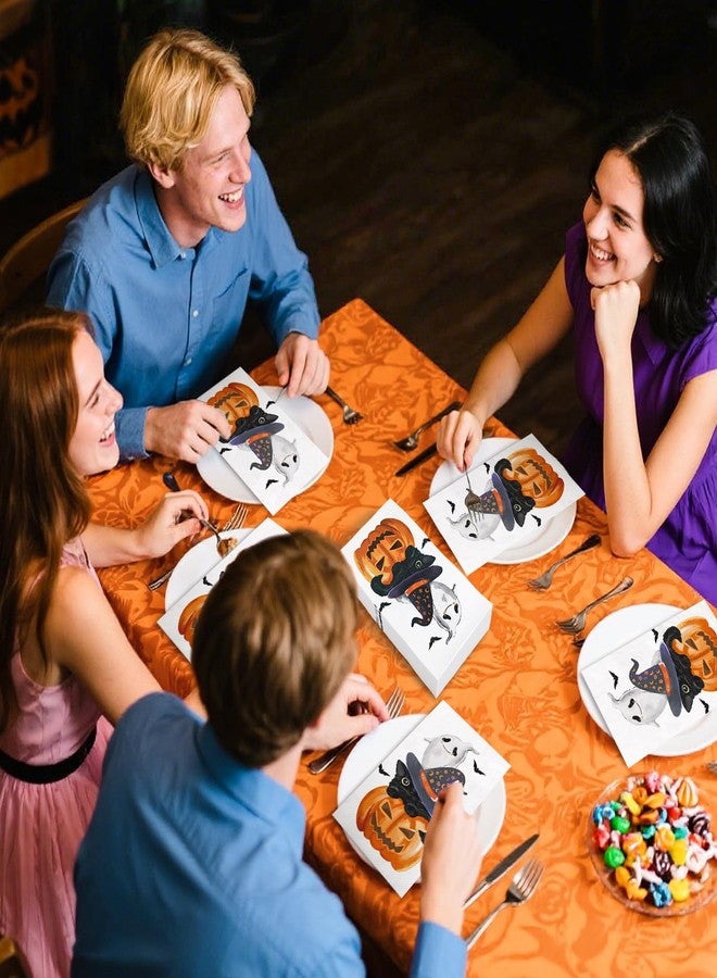 Whaline 100Pcs Halloween Guest Napkins Pumpkin Ghost Black Cat Disposable Paper Napkin Trick or Treat Spooky Boo Dinner Hand Napkin for Kitchen Bathroom - Image 5